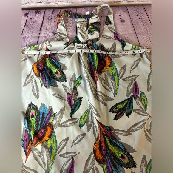 Hot & Delicious Y2K Whimsigoth Stevie Peacock Feather Ruffled T-strap Back Top L - Picture 7 of 10